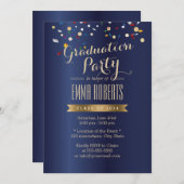 Graduation Party Elegant Navy Blue Confetti Kaart (Voorkant / Achterkant)