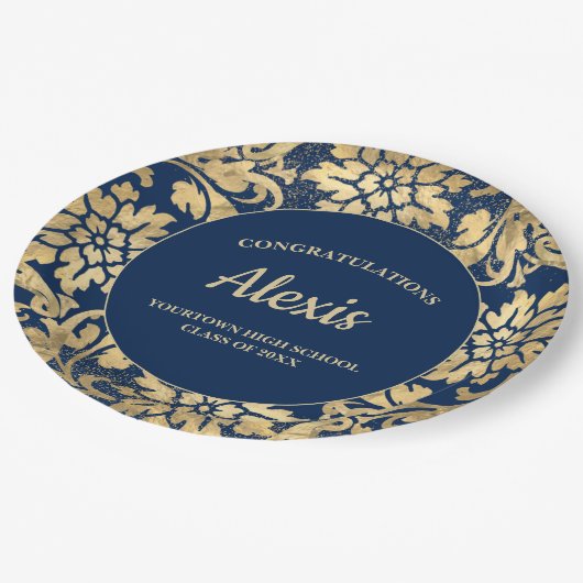Graduation Party Elegant Navy Blue Gold Papieren Bordje (Gekanteld)