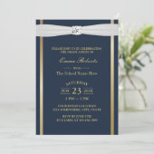 Graduation Party Elegant Navy Blue & Gold Stripes Kaart (Staand voorkant)