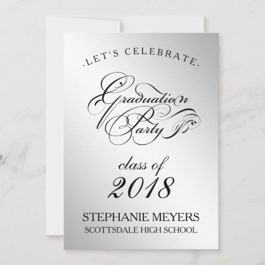 Graduation Party Elegant Silver Afstuderen script Kaart (Voorkant)