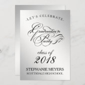 Graduation Party Elegant Silver Afstuderen script Kaart (Voorkant / Achterkant)