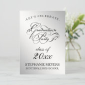 Graduation Party Elegant Silver Afstuderen script Kaart (Staand voorkant)