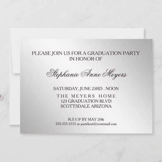 Graduation Party Elegant Silver Afstuderen script Kaart (Achterkant)
