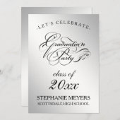 Graduation Party Elegant Silver Afstuderen script Kaart (Voorkant / Achterkant)