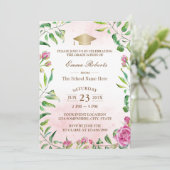 Graduation Party Elegant Waterverf Floral Kaart (Staand voorkant)