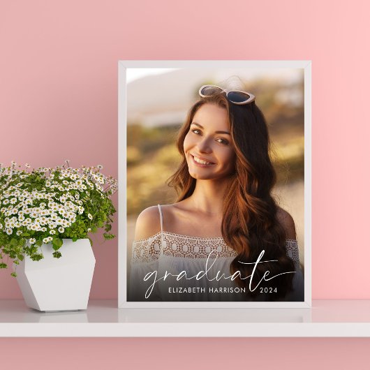 Graduation Party Elegant White Script Photo Poster