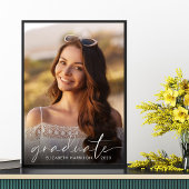 Graduation Party Elegant White Script Photo Poster