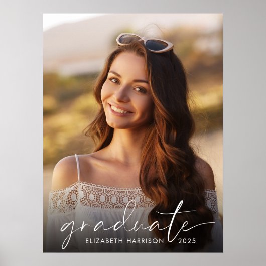 Graduation Party Elegant White Script Photo Poster (Voorkant)