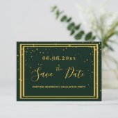Graduation party emerald green gold save the date (Staand voorkant)