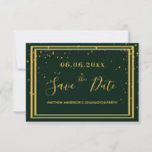 Graduation party emerald green gold save the date (Voorkant)