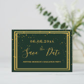 Graduation party emerald green gold save the date (Staand voorkant)