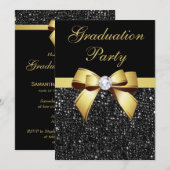 Graduation Party Faux Sequins Bow Black Gold Kaart (Voorkant / Achterkant)