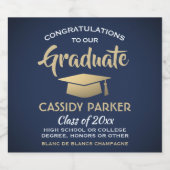 Graduation Party feliciteert de marine Blue Gold e Sparkling Wijnetiket (Enkel label)