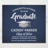 Graduation Party feliciteert marine Blue White Sil Sparkling Wijnetiket (Enkel label)