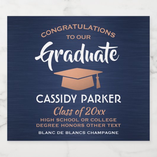 Graduation Party feliciteert Navy Blue White en Co Sparkling Wijnetiket (Enkel label)