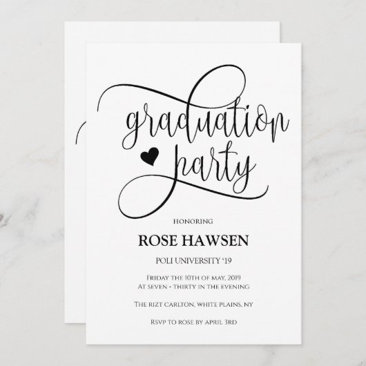 Graduation Party Flat Invitation, Size: 5" x 7" Kaart (Voorkant / Achterkant)