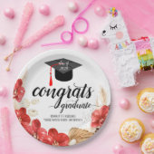 Graduation Party Floral Blush Pink Red Papieren Bordje (Feest)