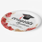 Graduation Party Floral Blush Pink Red Papieren Bordje (Gekanteld)