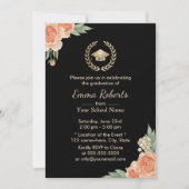 Graduation Party Floral Modern Black Gold Kaart (Voorkant)