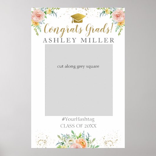 Graduation Party floral Photo Booth Lijst Poster (Voorkant)