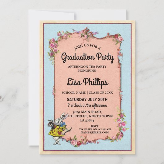 Graduation Party Flower Wonderland Rabbit Invite Kaart (Voorkant)