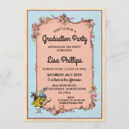 Graduation Party Flower Wonderland Rabbit Invite Kaart