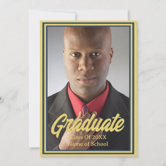 Graduation Party Foto Blauwe en Gouden Mortarboard Kaart (Achterkant)