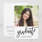 GRADUATION PARTY foto eenvoudige kalligrafie zwart Bedankkaart (Voorkant / Achterkant)