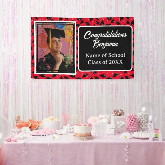 Graduation Party Foto Gepersonaliseerd Zwart en Ro Spandoek (Feest)