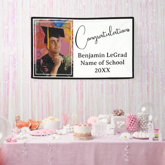 Graduation Party Foto Gepersonaliseerd Zwart & Wit Spandoek (Feest)