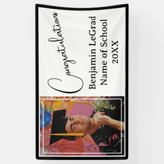Graduation Party Foto Gepersonaliseerd Zwart & Wit Spandoek (Verticaal)