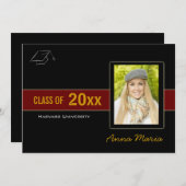 Graduation Party Foto red Invitation Kaart (Voorkant / Achterkant)