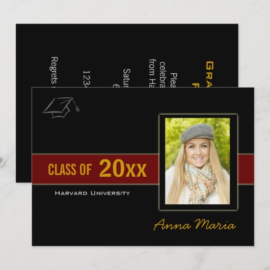 Graduation Party Foto red Invitation Kaart (Voorkant / Achterkant)