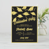 Graduation Party Foto Zwart en Goud Mortarboard Kaart (Staand voorkant)