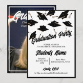 Graduation Party Foto Zwart-wit Mortarboard Kaart (Voorkant / Achterkant)