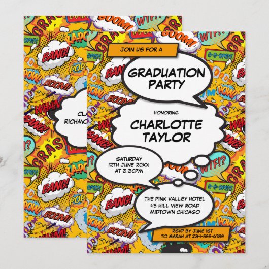 Graduation Party Fun Comic Book Class of 2022 Kaart (Voorkant / Achterkant)