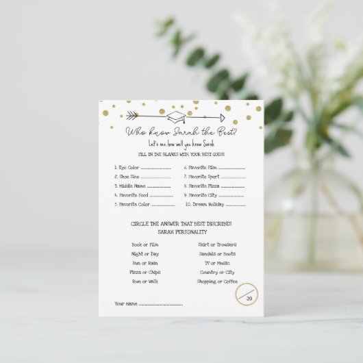 Graduation Party Game, Ken het Afstuderen Spel, Briefkaart (Staand voorkant)