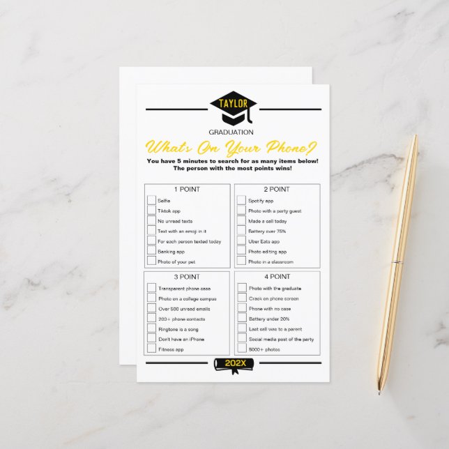 Graduation Party Game - Wat staat er op je telefoo (Voorkant / Achterkant in situ)