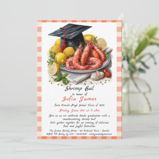 Graduation Party Garnalen Kook Uitnodiging (Staand voorkant)