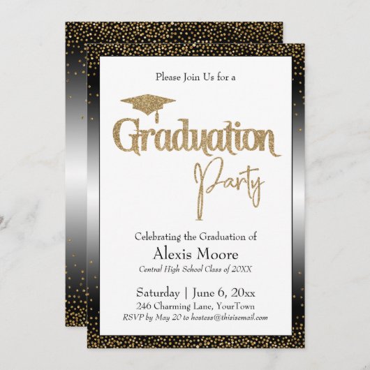 Graduation Party Geboren Gouden Confetti Kaart (Voorkant / Achterkant)