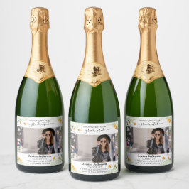Graduation Party Gefeliciteerd Bloemen Mousserende Sparkling Wijnetiket