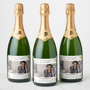 Graduation Party Gefeliciteerd Bloemen Mousserende Sparkling Wijnetiket