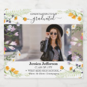 Graduation Party Gefeliciteerd Bloemen Mousserende Sparkling Wijnetiket (Enkel label)