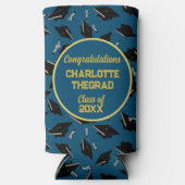 Graduation Party Gefeliciteerd Blue en Gold Seltzer Blikjeskoeler (Voorkant)