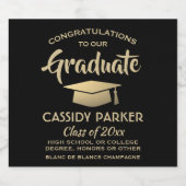 Graduation Party - Gefeliciteerd Elegant Black en  Sparkling Wijnetiket (Enkel label)