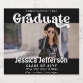 Graduation Party Gefeliciteerd foto Fancy modern Sparkling Wijnetiket (Enkel label)