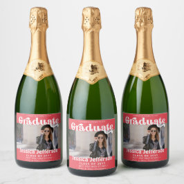 Graduation Party Gefeliciteerd foto Fancy Roze Sparkling Wijnetiket