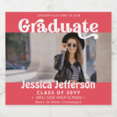 Graduation Party Gefeliciteerd foto Fancy Roze Sparkling Wijnetiket (Enkel label)