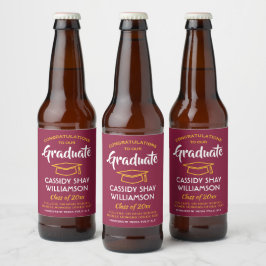 Graduation Party - Gefeliciteerd maroon Red Gold Y Bier Etiket