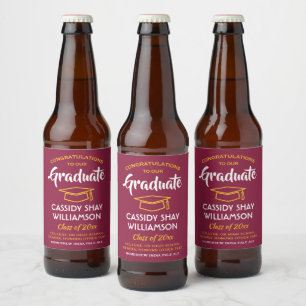 Graduation Party - Gefeliciteerd maroon Red Gold Y Bier Etiket
